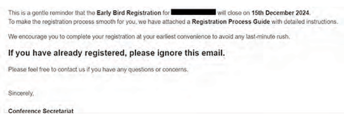 Dates-Based framing to encourage earlier registrations
