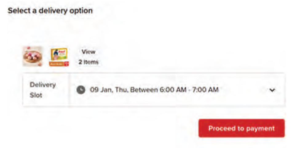 Days-of-the-week framing on a grocery shopping platform