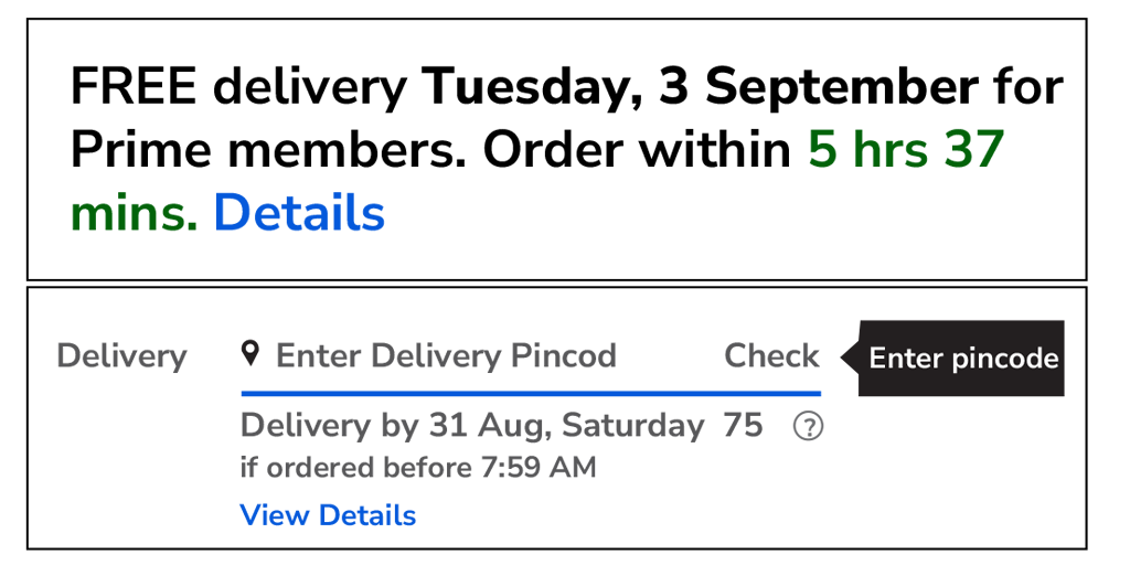 Delivery timeline display for two prominent e-commerce platforms